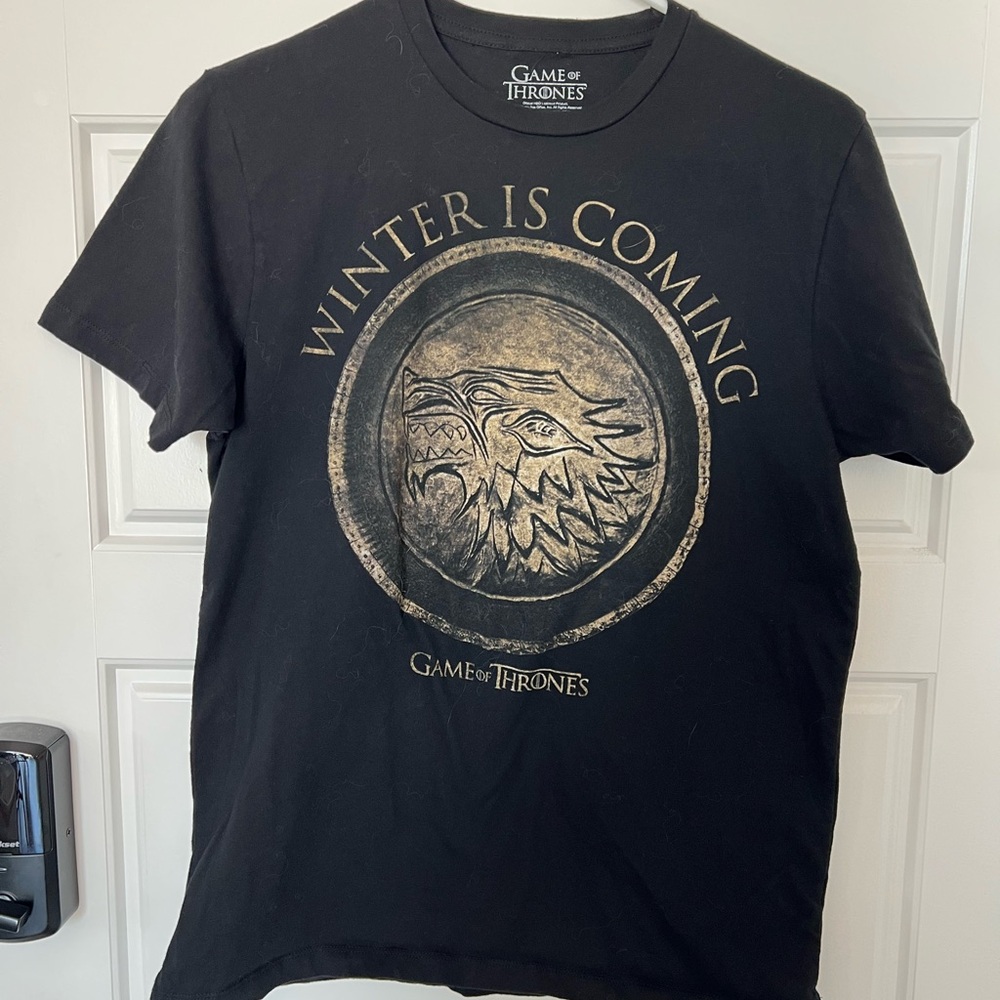 A28-Game of Thrones Men’s T-Shirt Large “Winter is Coming” Black 100% Cotton HBO